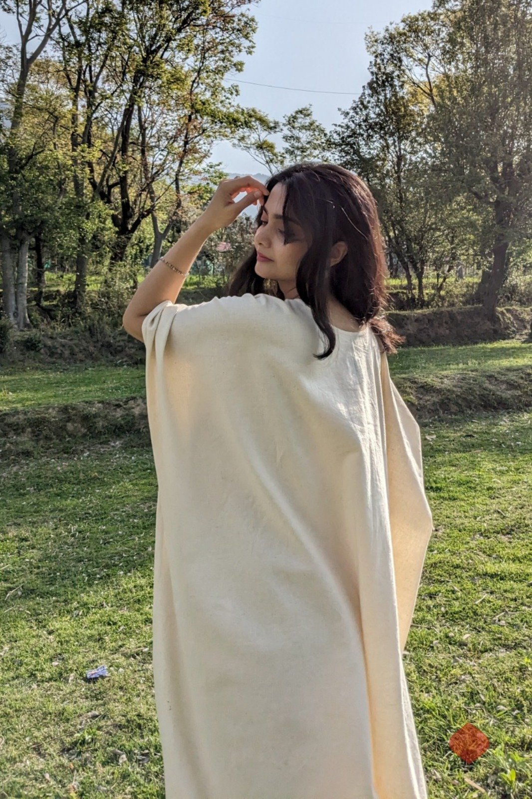 Laya - Classic Kaftan Dress - Free Size | Handwoven Organic Cotton - Image 3