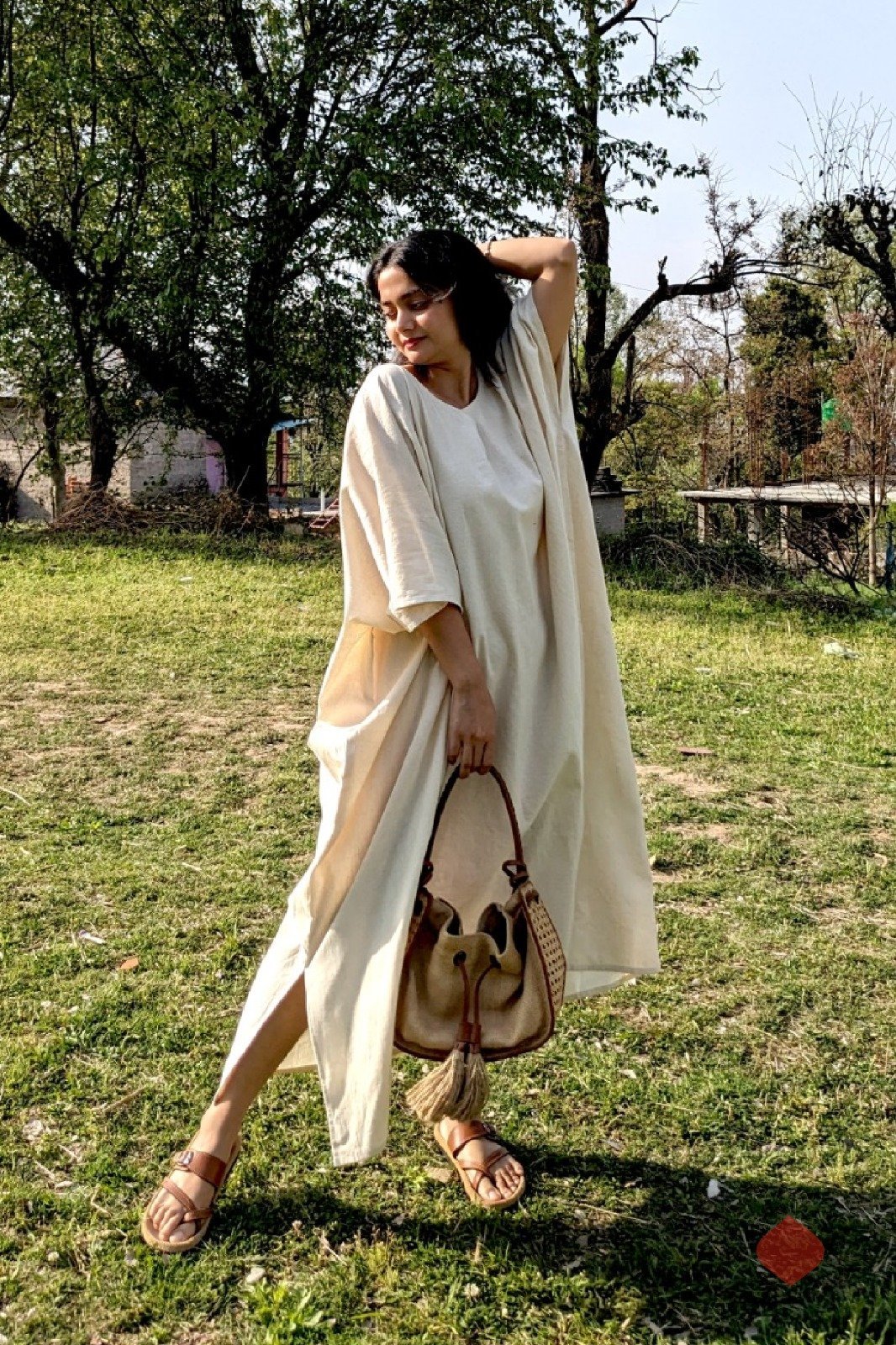 Laya - Classic Kaftan Dress - Free Size | Handwoven Organic Cotton - Image 6