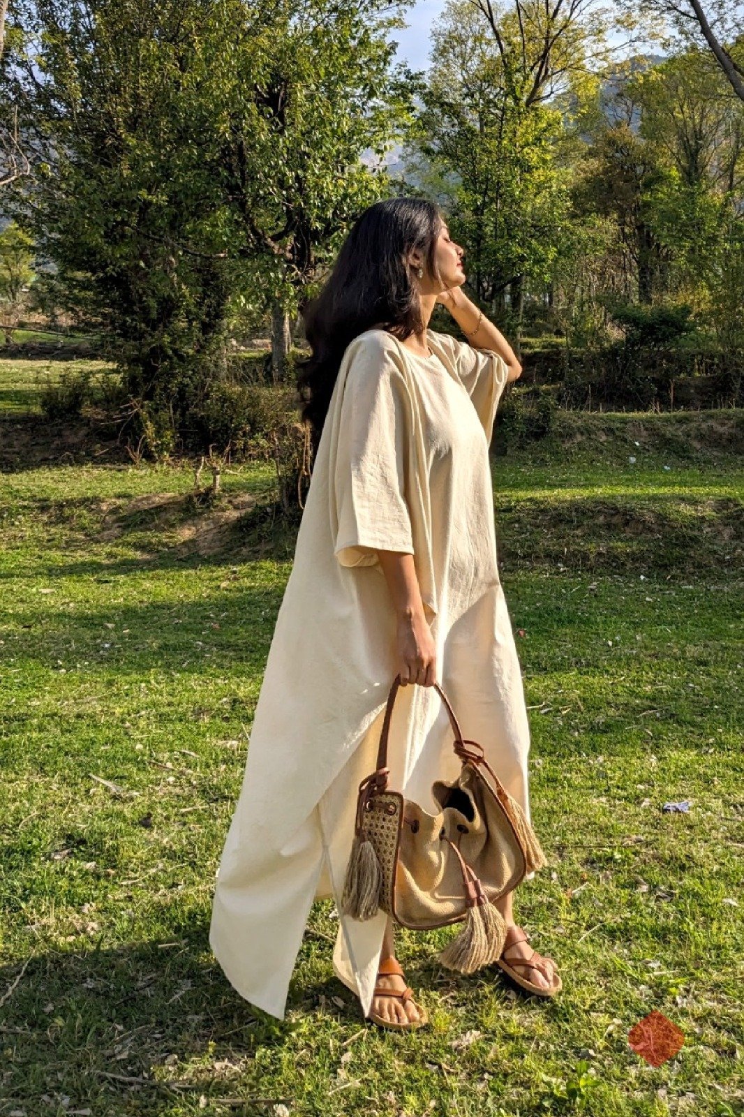 Laya - Classic Kaftan Dress - Free Size | Handwoven Organic Cotton - Image 2