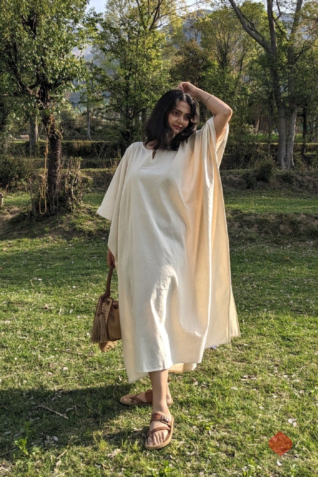 Laya - Classic Kaftan Dress - Free Size | Handwoven Organic Cotton